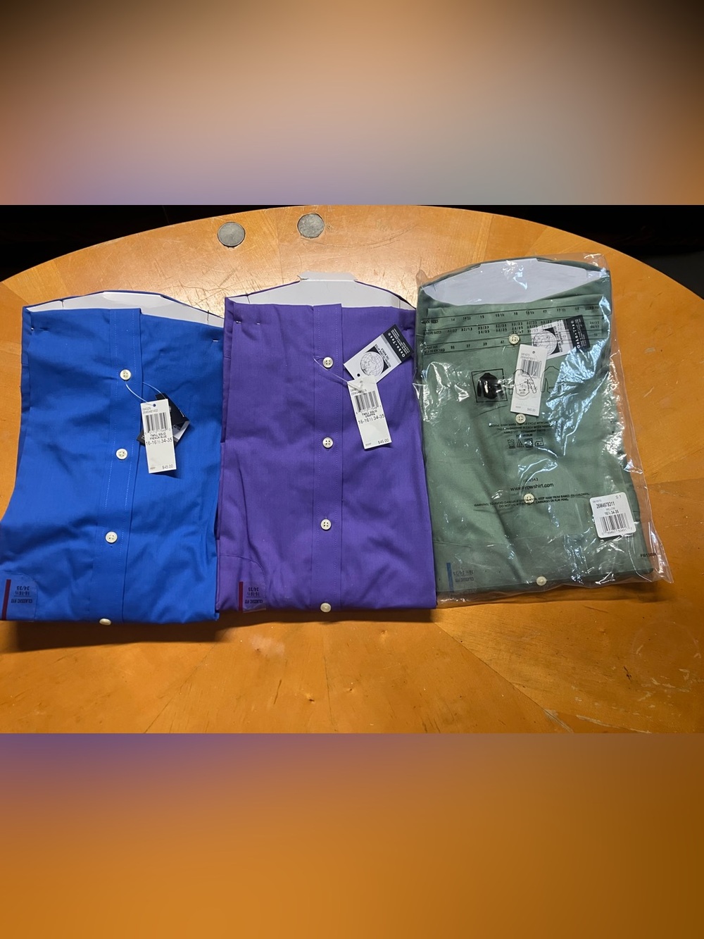 NWT 3x Lot Mens Dress Shirts 16.5 34/35 Chaps & Arrow Blue Purple Green - Picture 8 of 8